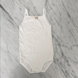 Petit Bateau White Tank Bodysuit with Pink Bow